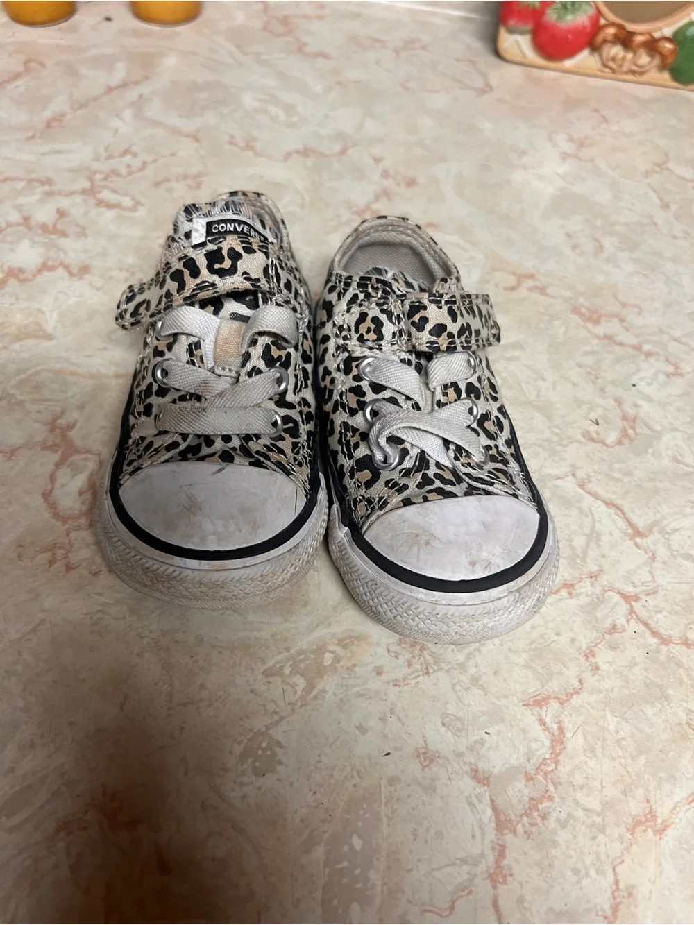 Converse Kids Leopard-Print Low-Top Sneakers - White/Black/Tan